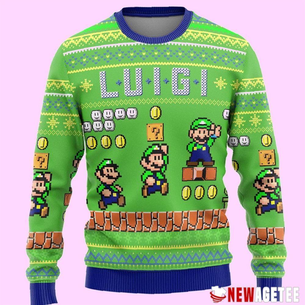 Super Mario Luigi Ugly Christmas Sweater Super Mario Luigi Ugly Christmas Sweater
