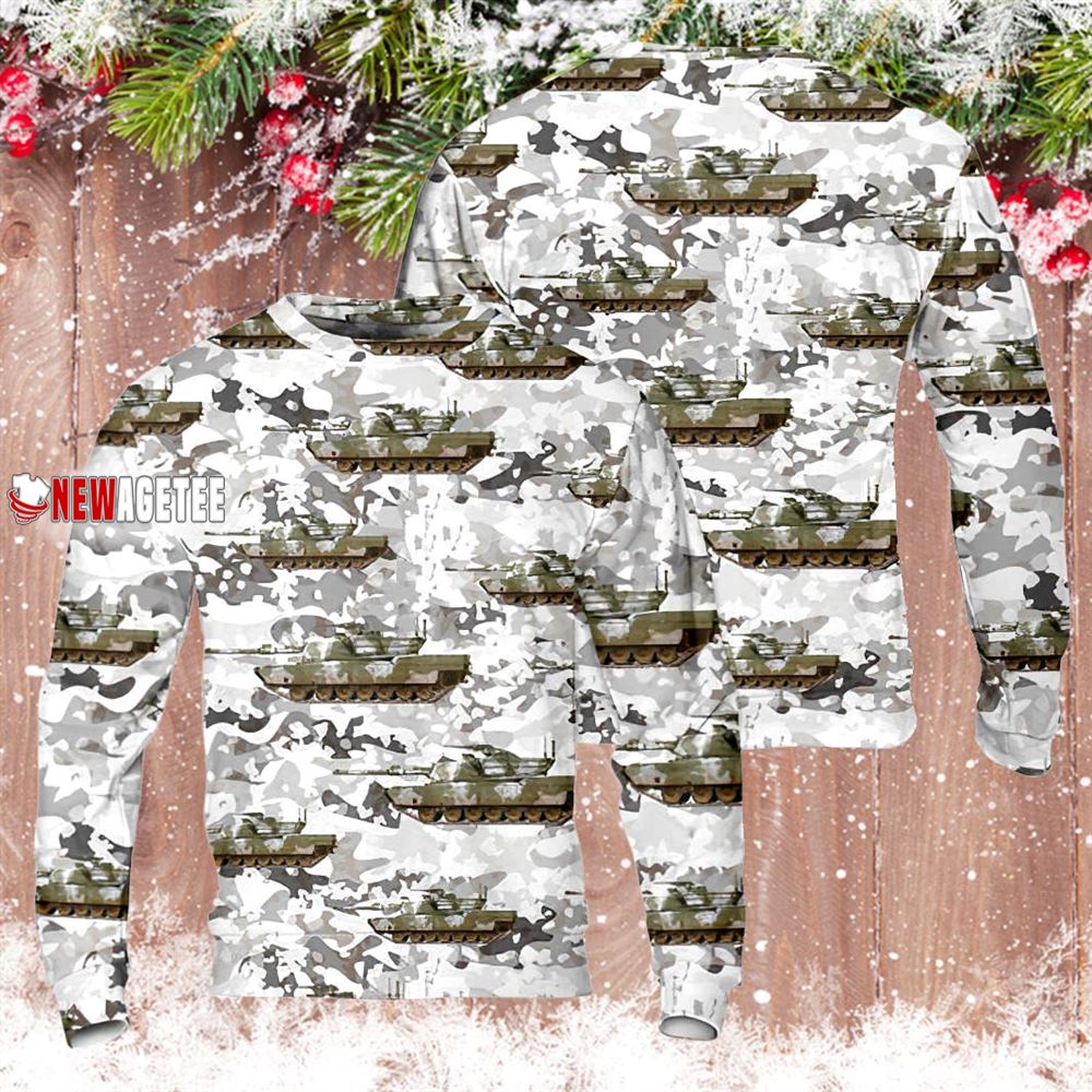 Us Army M1 Abrams Tank Winter Camo Christmas Sweater