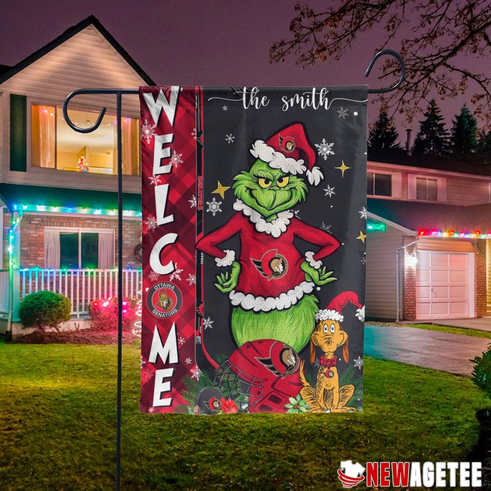 Ottawa Senators Grinch Welcome Christmas Personalized Garden House Flag