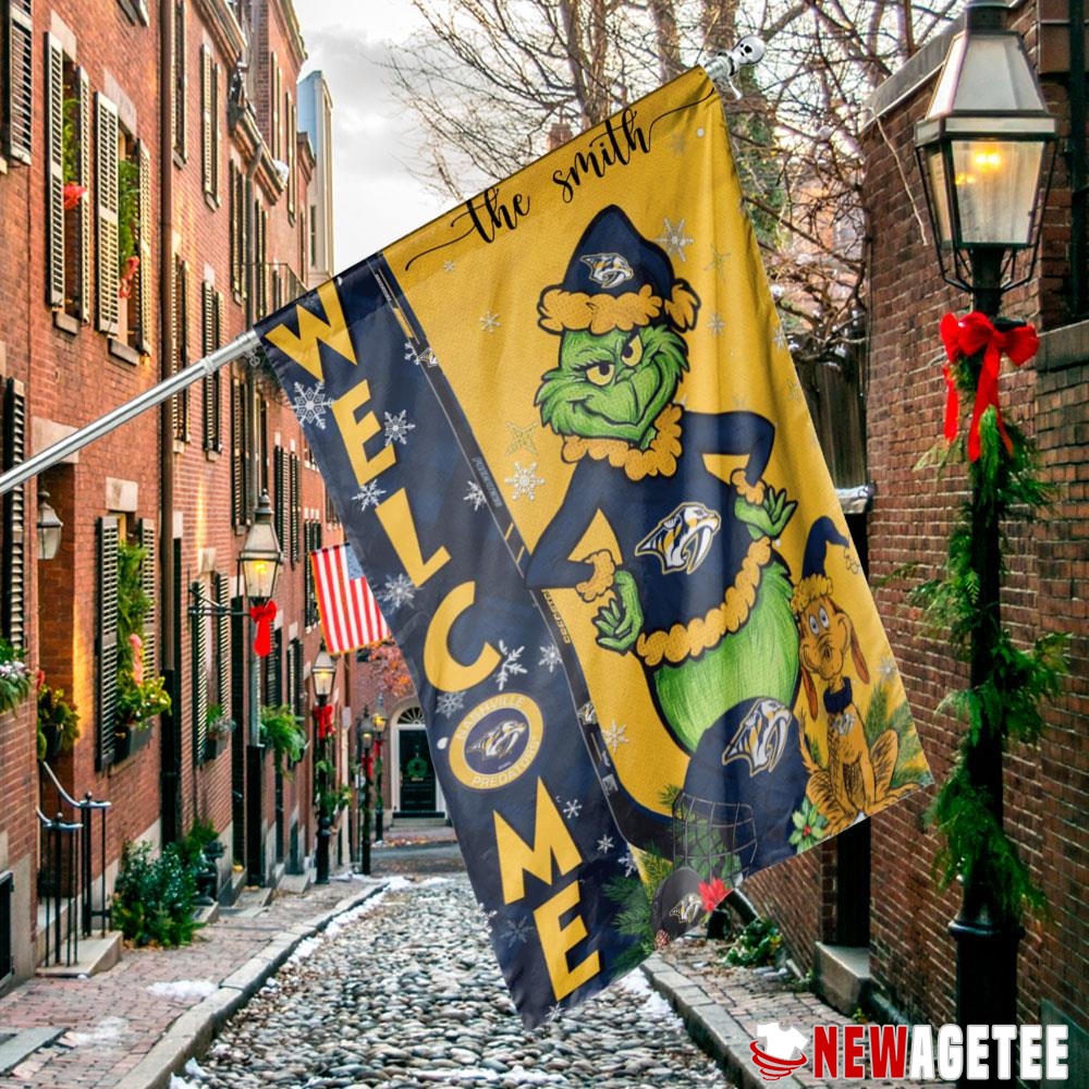 Nashville Predators Grinch Welcome Christmas Personalized Garden House Flag Nashville Predators Grinch Welcome Christmas Personalized Garden House Flag