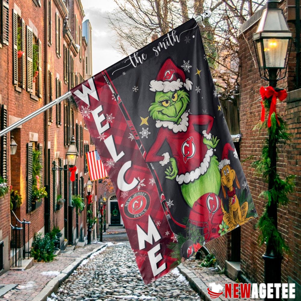 New Jersey Devils Grinch Welcome Christmas Personalized Garden House Flag New Jersey Devils Grinch Welcome Christmas Personalized Garden House Flag