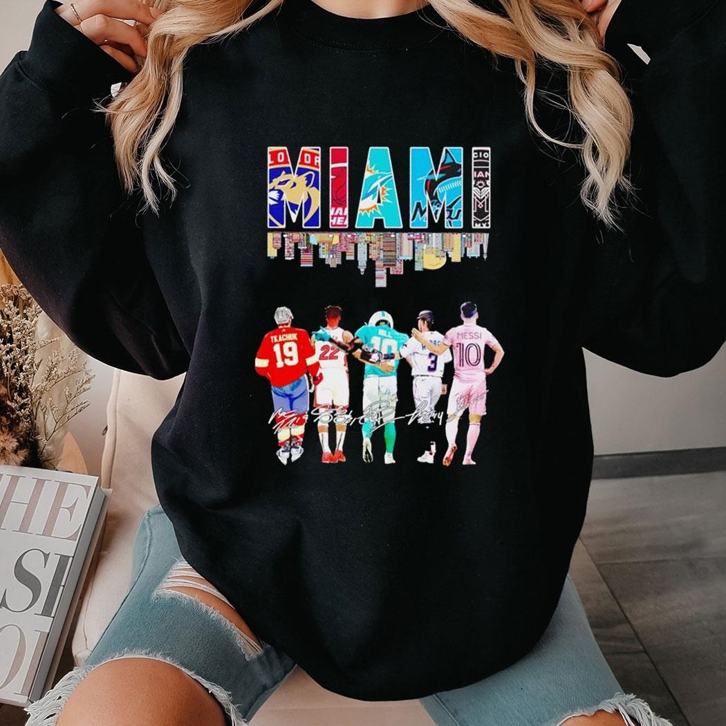 Miami Sport Teams City Skyline Tkachuk And Butler And Hill And Messi Signature 2023 Shirt