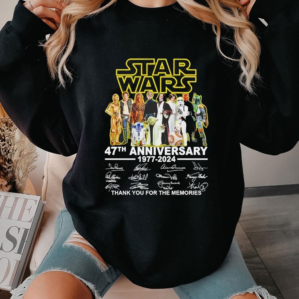 Star Wars 47th Anniversary 1977-2024 Signatures Thank You For The Memories T-shirt Hoodie