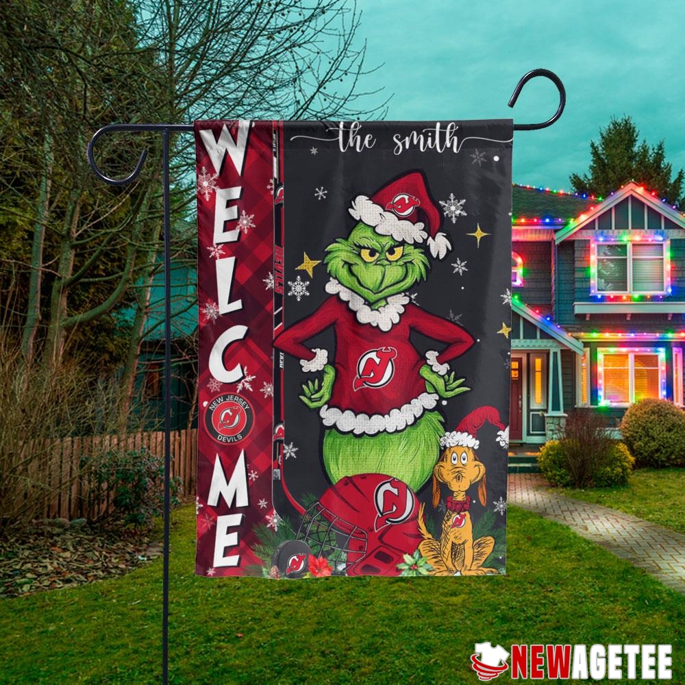 New Jersey Devils Grinch Welcome Christmas Personalized Garden House Flag New Jersey Devils Grinch Welcome Christmas Personalized Garden House Flag