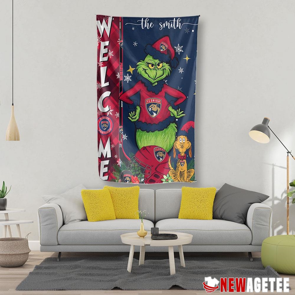 Florida Panthers Grinch Welcome Christmas Personalized Garden House Flag