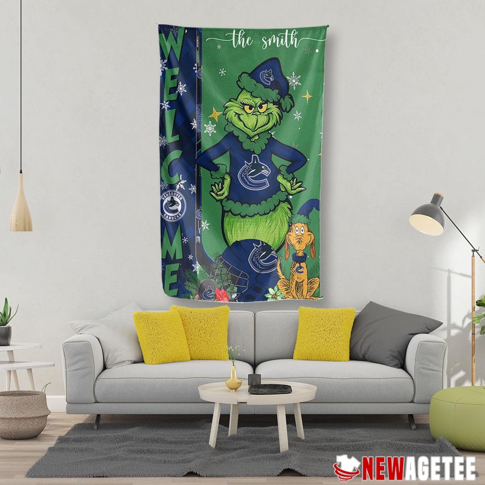 Vancouver Canucks Grinch Welcome Christmas Personalized Garden House Flag Vancouver Canucks Grinch Welcome Christmas Personalized Garden House Flag