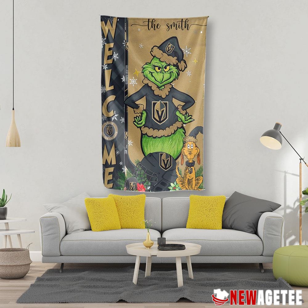 Vegas Golden Knights Grinch Welcome Christmas Personalized Garden House Personalized Garden House Flag Vegas Golden Knights Grinch Welcome Christmas Personalized Garden House Personalized Garden House Flag