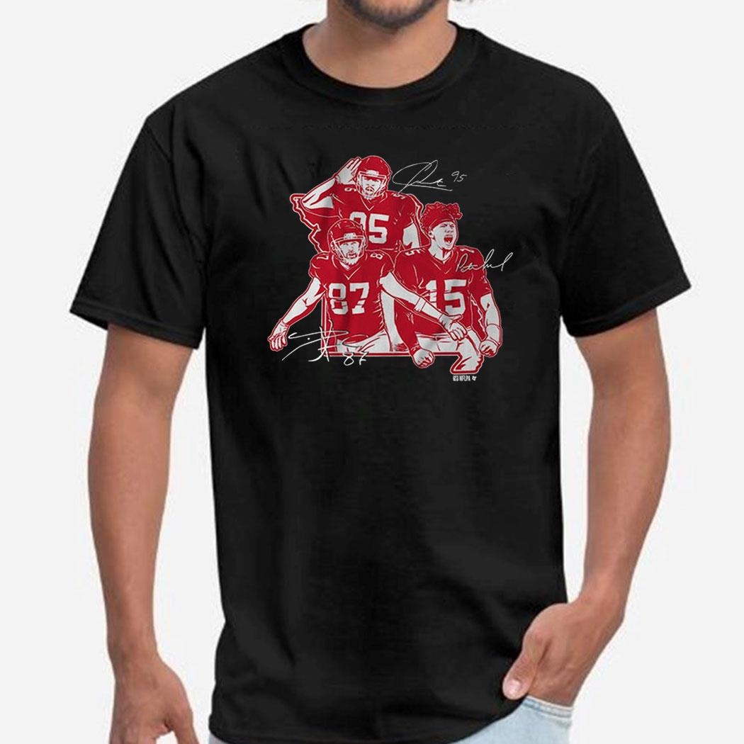 Kansas City Star Collage Patrick Mahomes Travis Kelce And Chris Jones Signature Shirt Hoodie