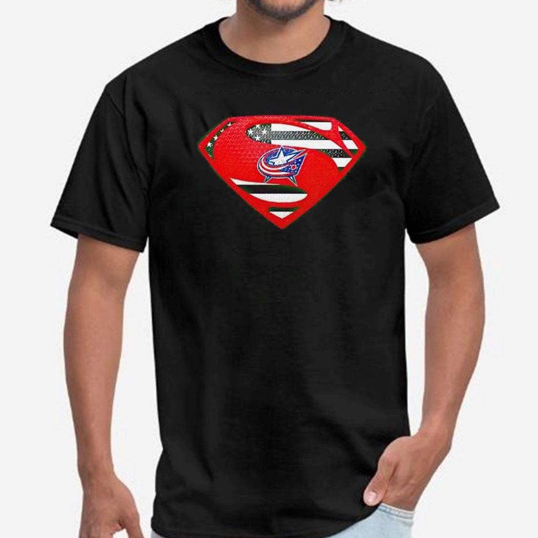 Columbus Blue Jackets Superman Usa Flag Inside Shirt Ladies Tee