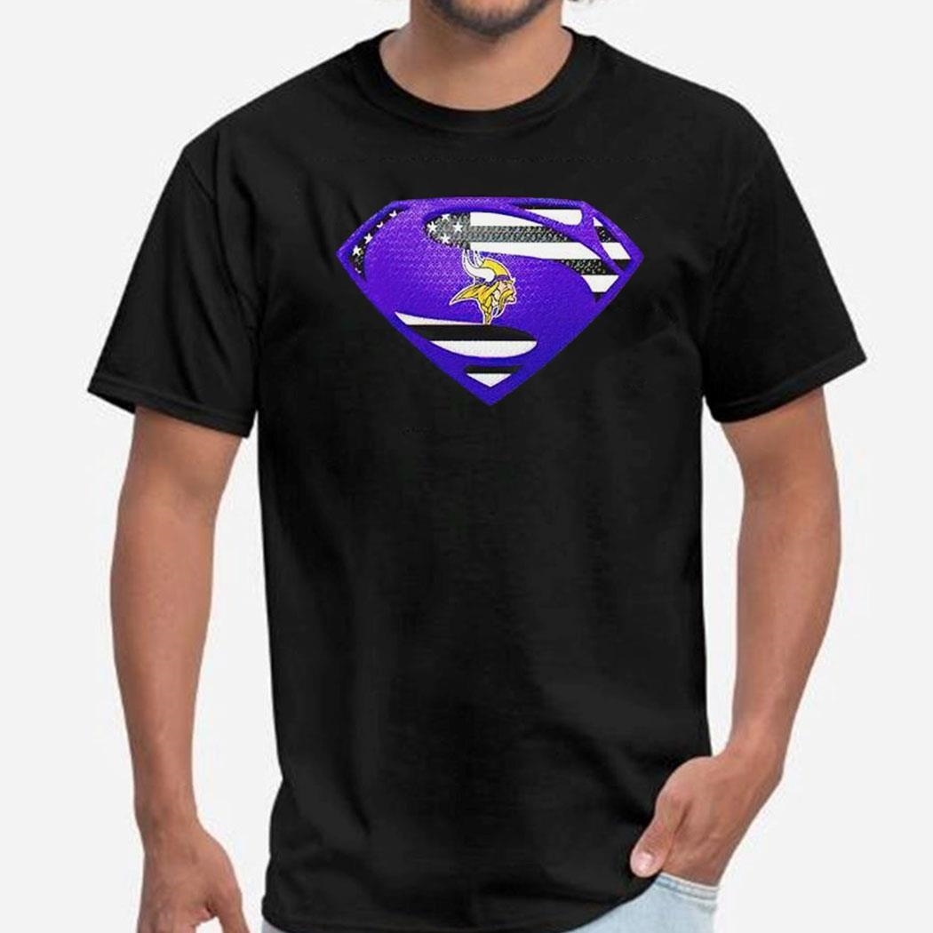 Minnesota Vikings Superman Usa Flag Inside Shirt Ladies Tee