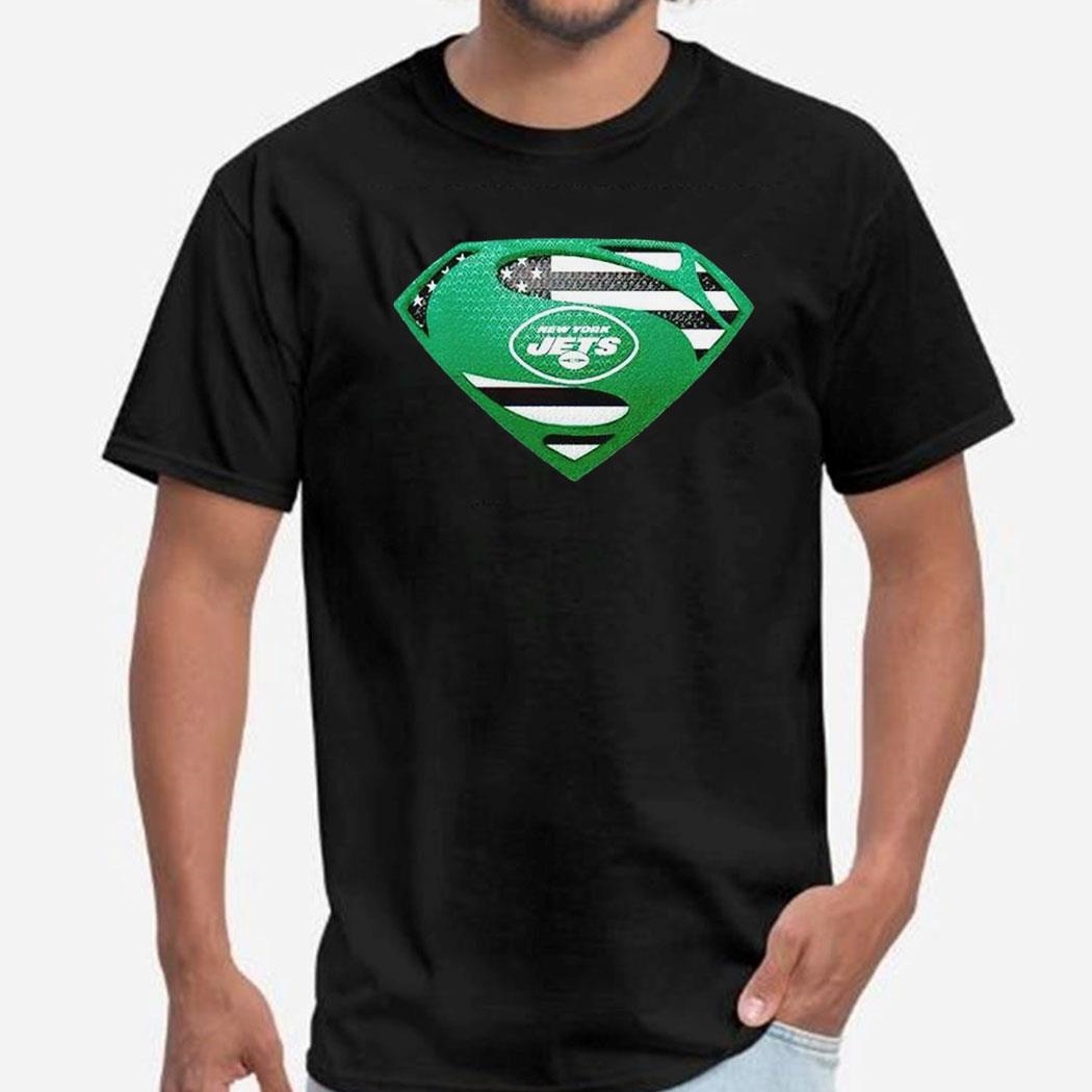 New York Jets Superman Usa Flag Inside Shirt Ladies Tee