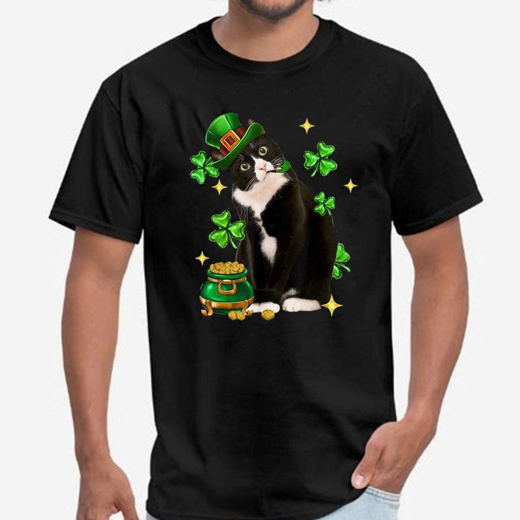 St Patricks Day Tuxedo Cat Shamrock Irish Cat Lover T-shirt Hoodie