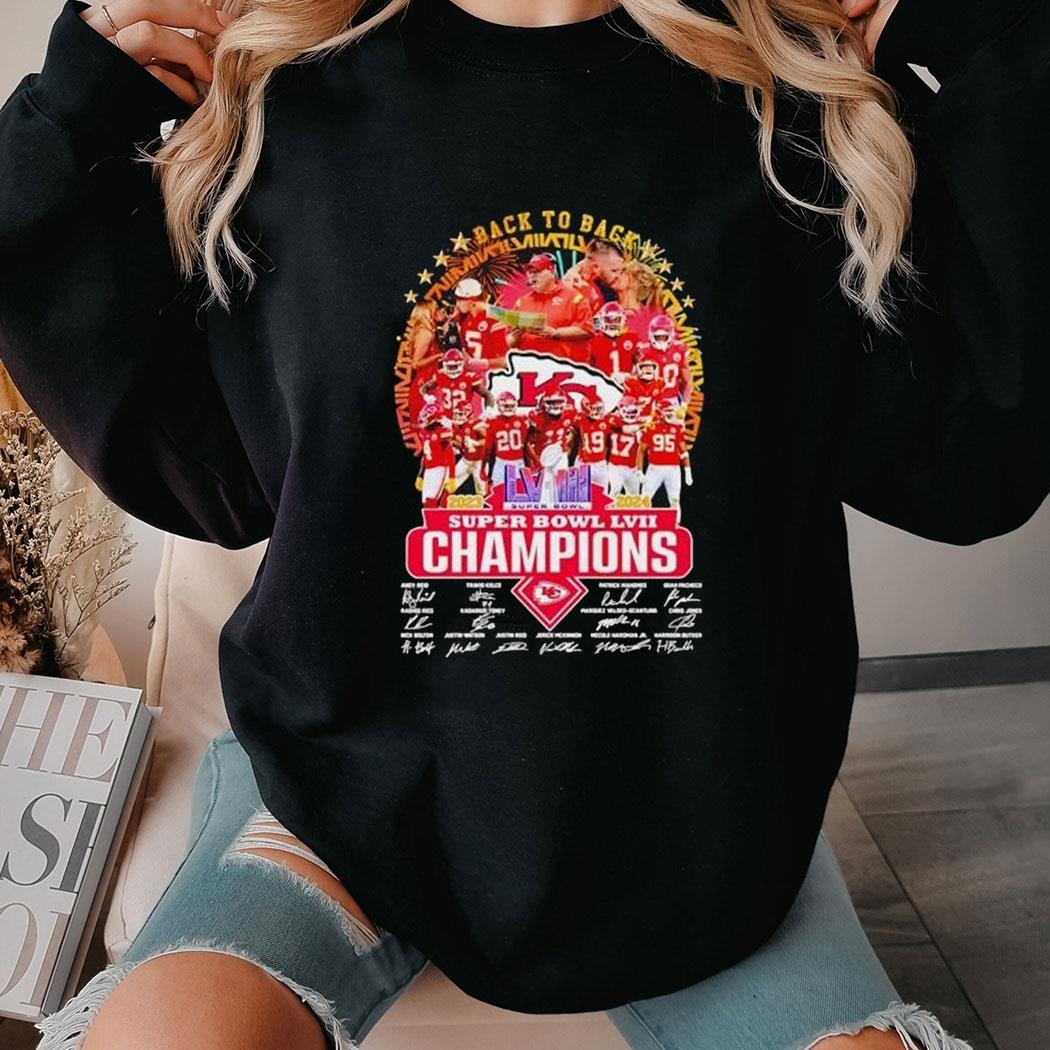 Back To Back 2023 2024 Super Bowl Lviii Champions Kansas City Chiefs Signatures Shirt Ladies Tee