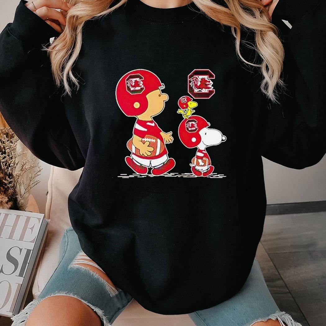 Charlie Brown Snoopy And Woodstock South Carolina Gamecocks Football Shirt Sweatshirt