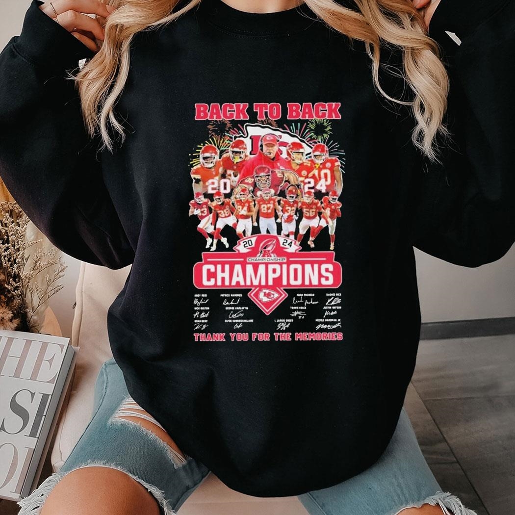 Kansas City Chiefs Back To Back 2024 Champions Thank You For The Memories Signatures Shirt Ladies Tee