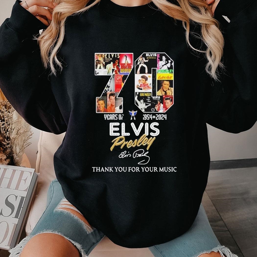 Official 70 Years Of 1954 – 2024 Elvis Presley Thank You For Your Music T-shirt Ladies Tee