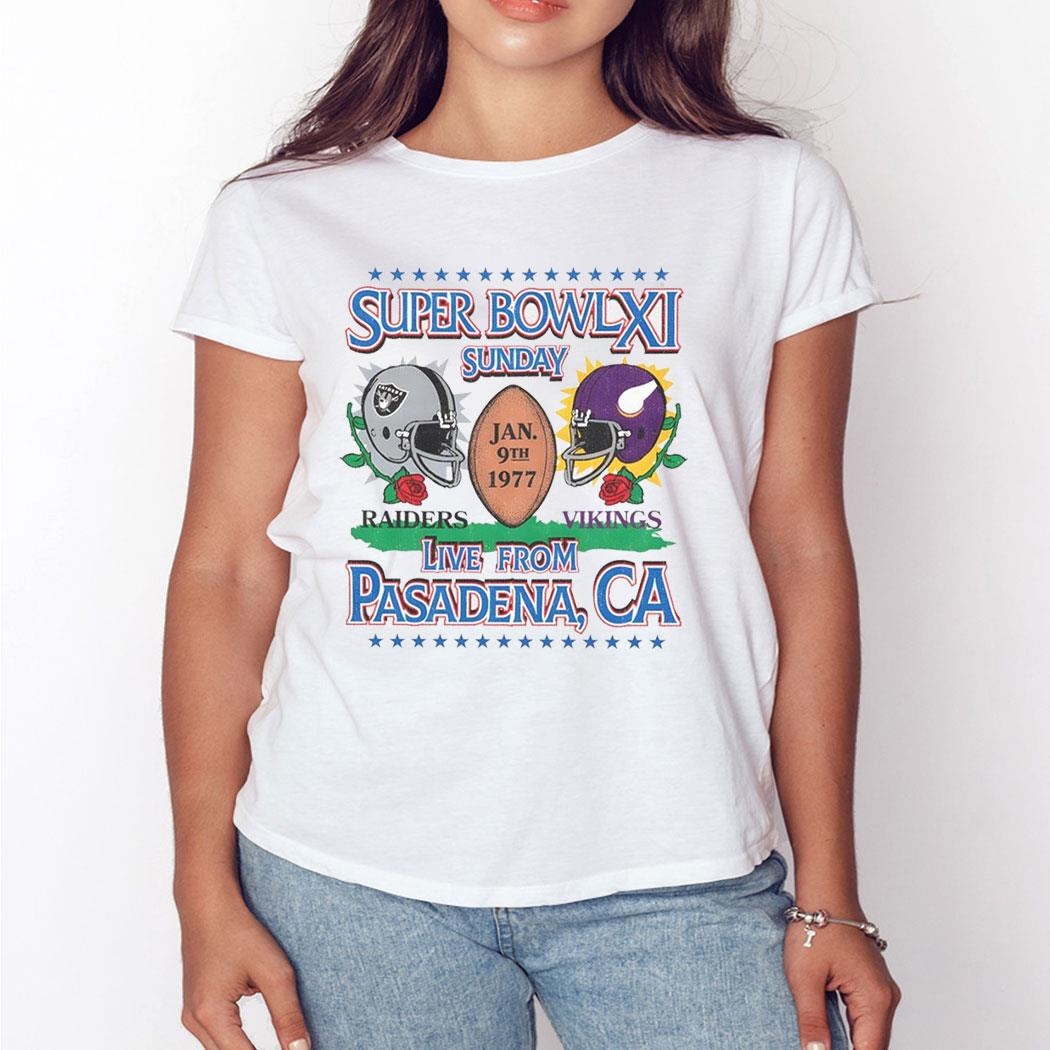 Dueling Super Bowl Xi Las Vegas Raiders Vs Minnesota Vikings 1977 Shirt Ladies Tee