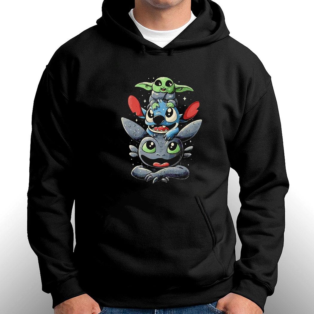 Night Fury Stitch And Baby Yoda Cuteness Tower Cartoon Tee Long Sleeve Shirt Night Fury Stitch And Baby Yoda Cuteness Tower Cartoon Tee Long Sleeve Shirt