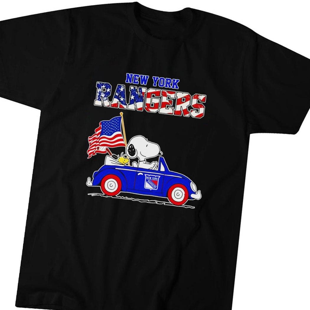 Snoopy And Woodstock Riding Car New York Rangers 4th Of July Tee Hoodie Ls Shirt