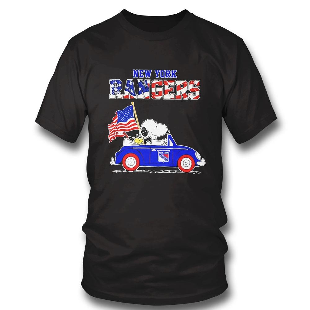 Snoopy And Woodstock Riding Car New York Rangers 4th Of July Tee Hoodie Ls Shirt