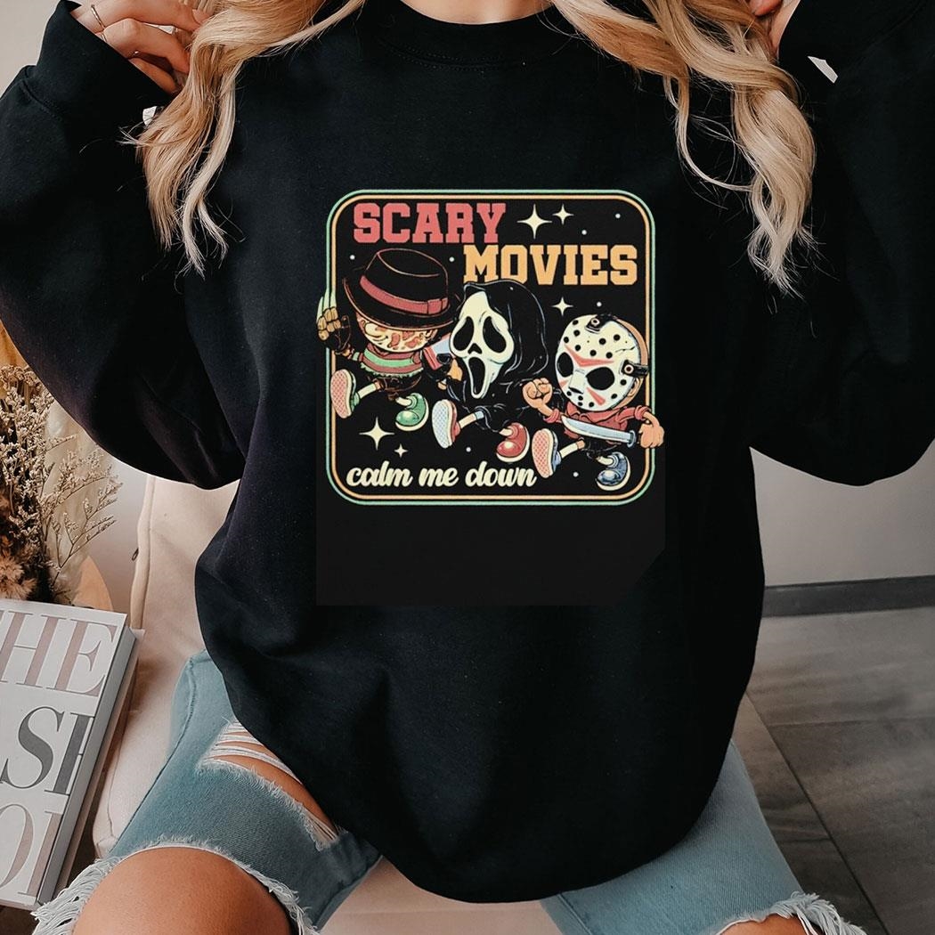 Scary Movies Calm Me Down Freddy Krueger Ghostface And Jason Voorhees Chibi Tee Hoodiepng
