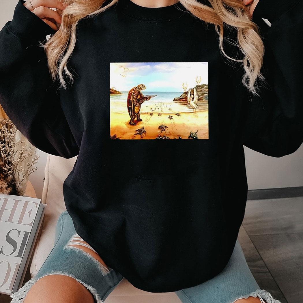 Sea Turtle Protecting His Babies From Sea Birds Shirt Ladies Tee