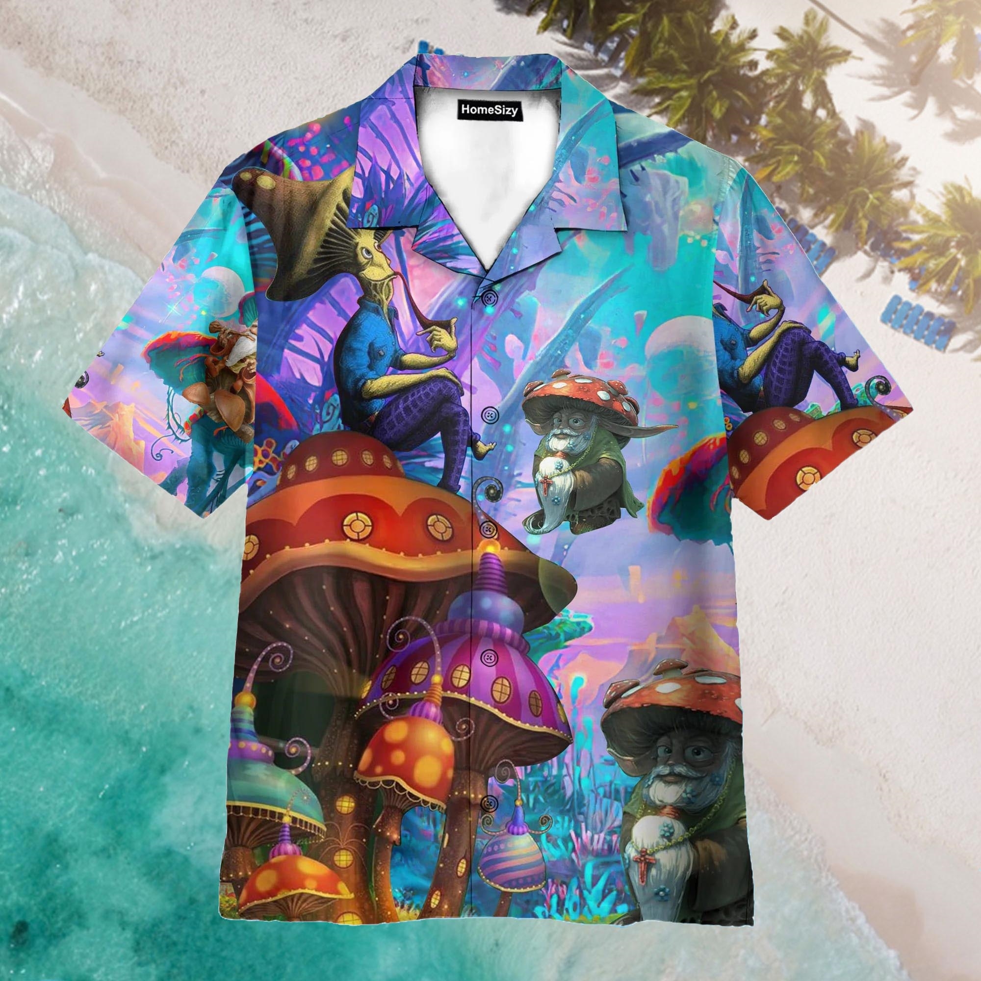 Hippie Magic Red Mushroom With Old Man Aloha Hawaiian Shirt