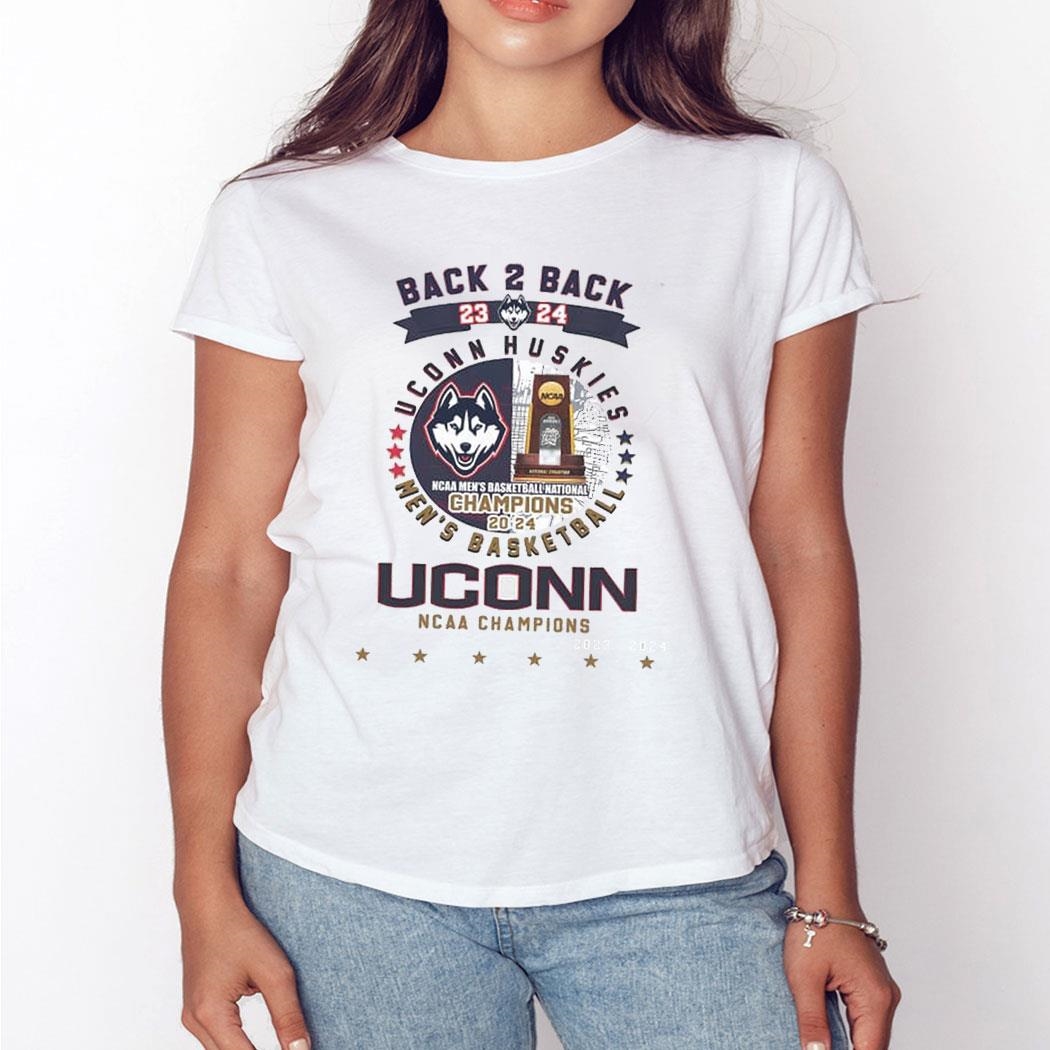 Uconn Huskies Back 2 Back Basketball National Champions 2024 Shirt Ladies Tee