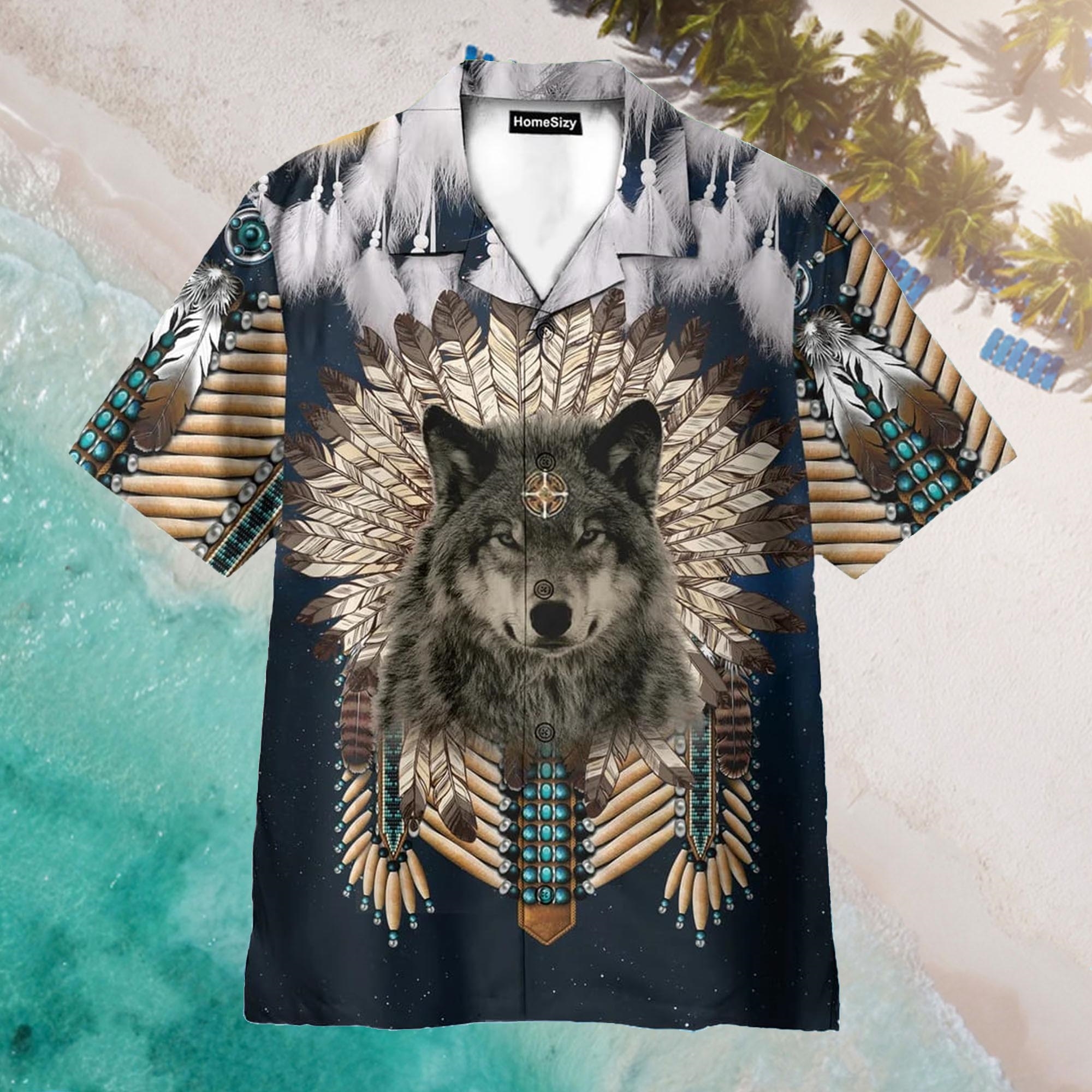 Native American Wolf Feathers Style Aloha Hawaiian Shirt