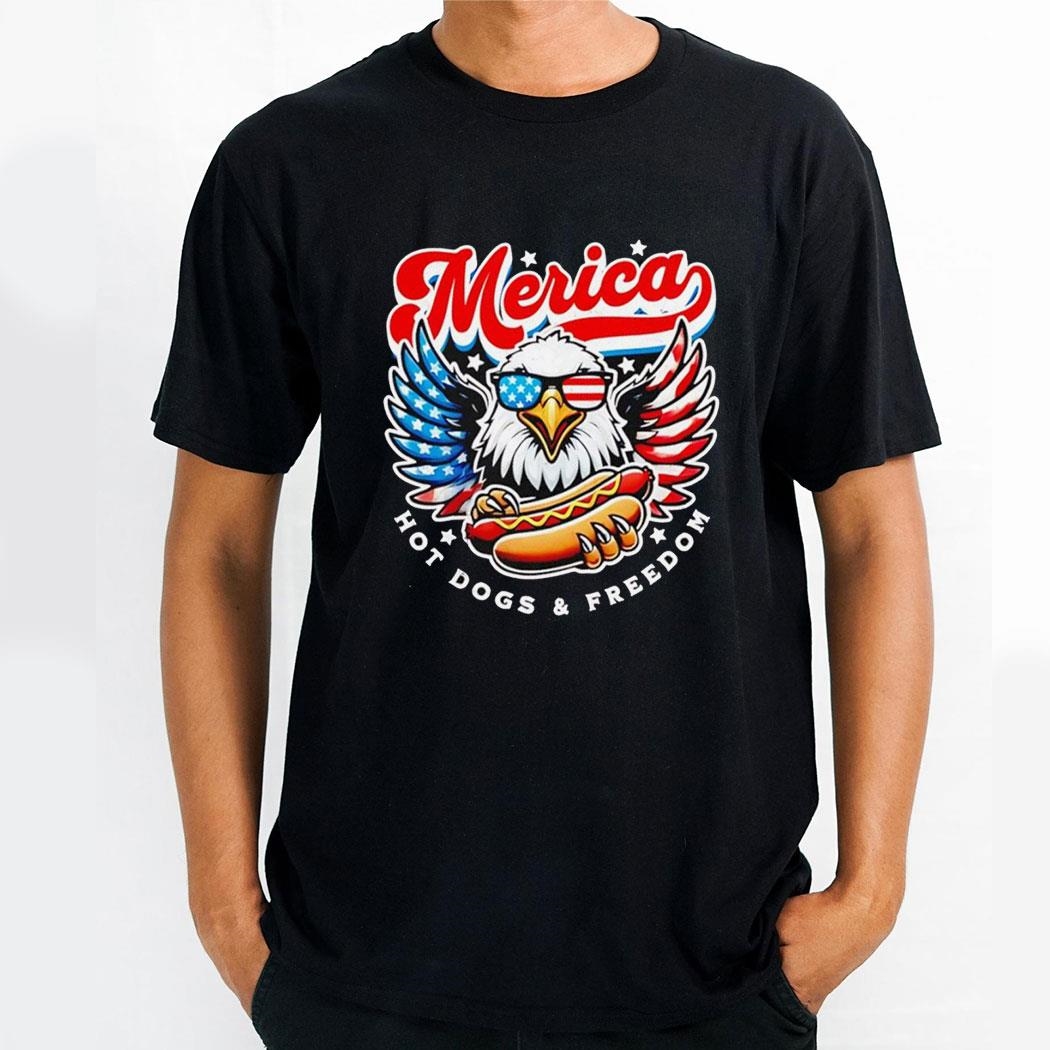 A Patriotic Bald Eagle Merica Hot Dogs And Freedom Shirt