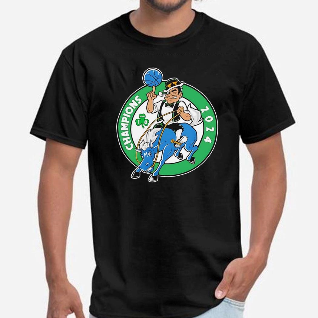 Boston Celtics Riding Dallas Mavericks Mascot 2024 Champions Logo Shirt Hoodie