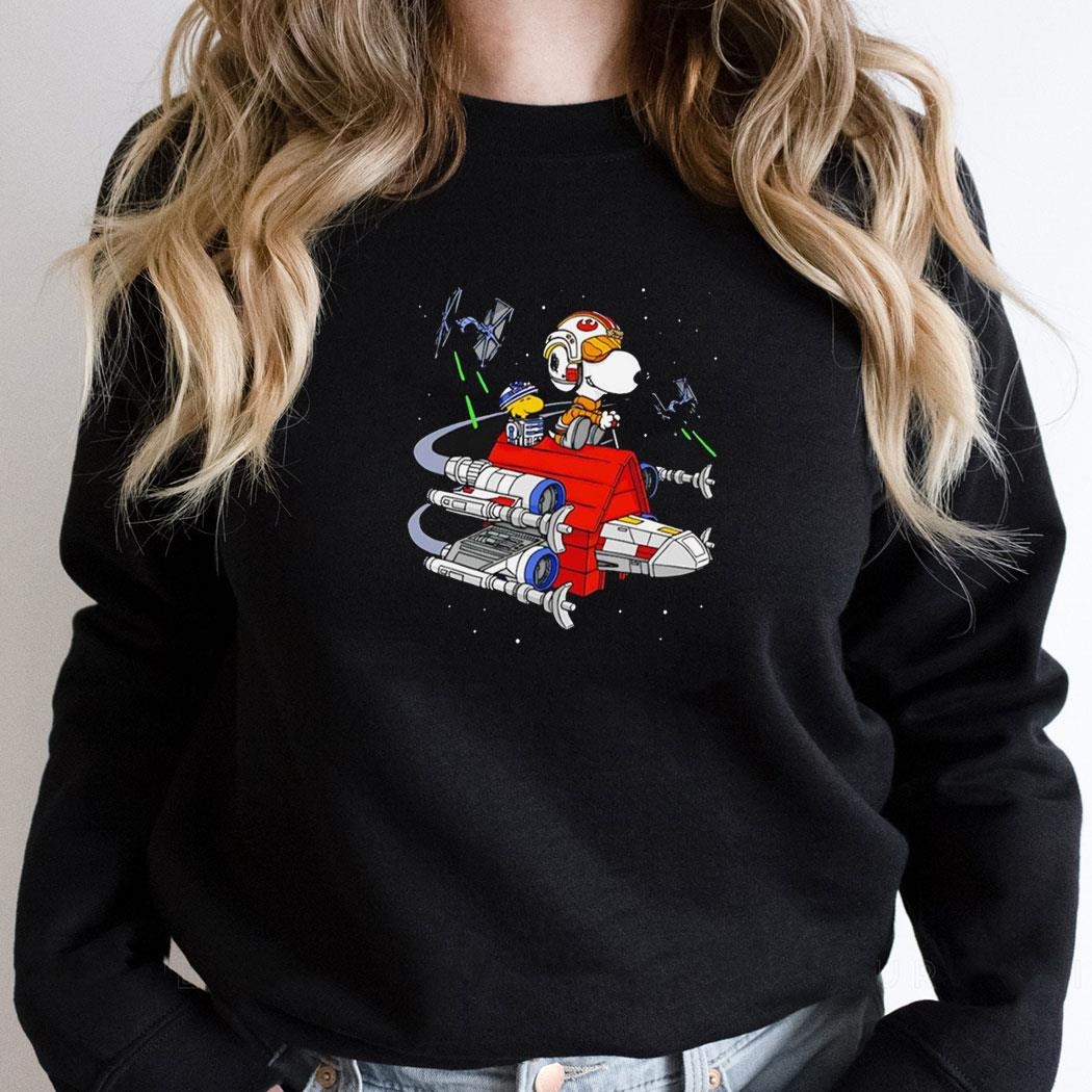 Snoopy And Woodstock Flying Into Space Shirt Hoodie