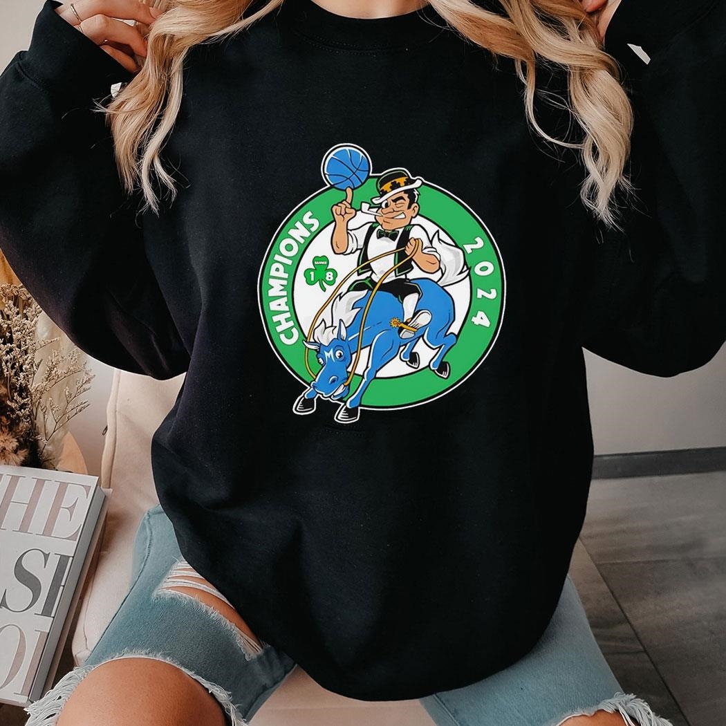 Boston Celtics Riding Dallas Mavericks Mascot 2024 Champions Logo Shirt Hoodie