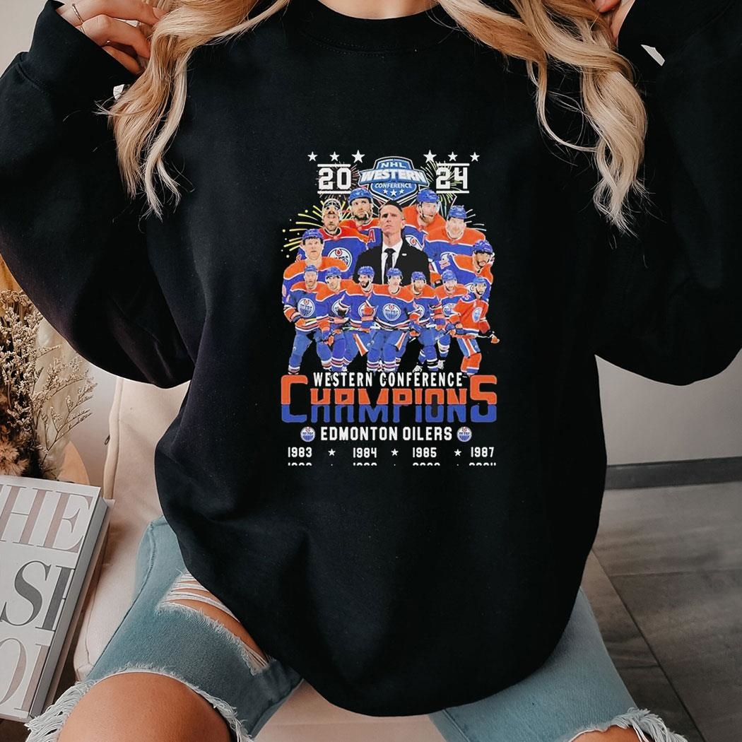 Western Conference 8-time Champions Edmonton Oilers 2024 Tee Hoodie