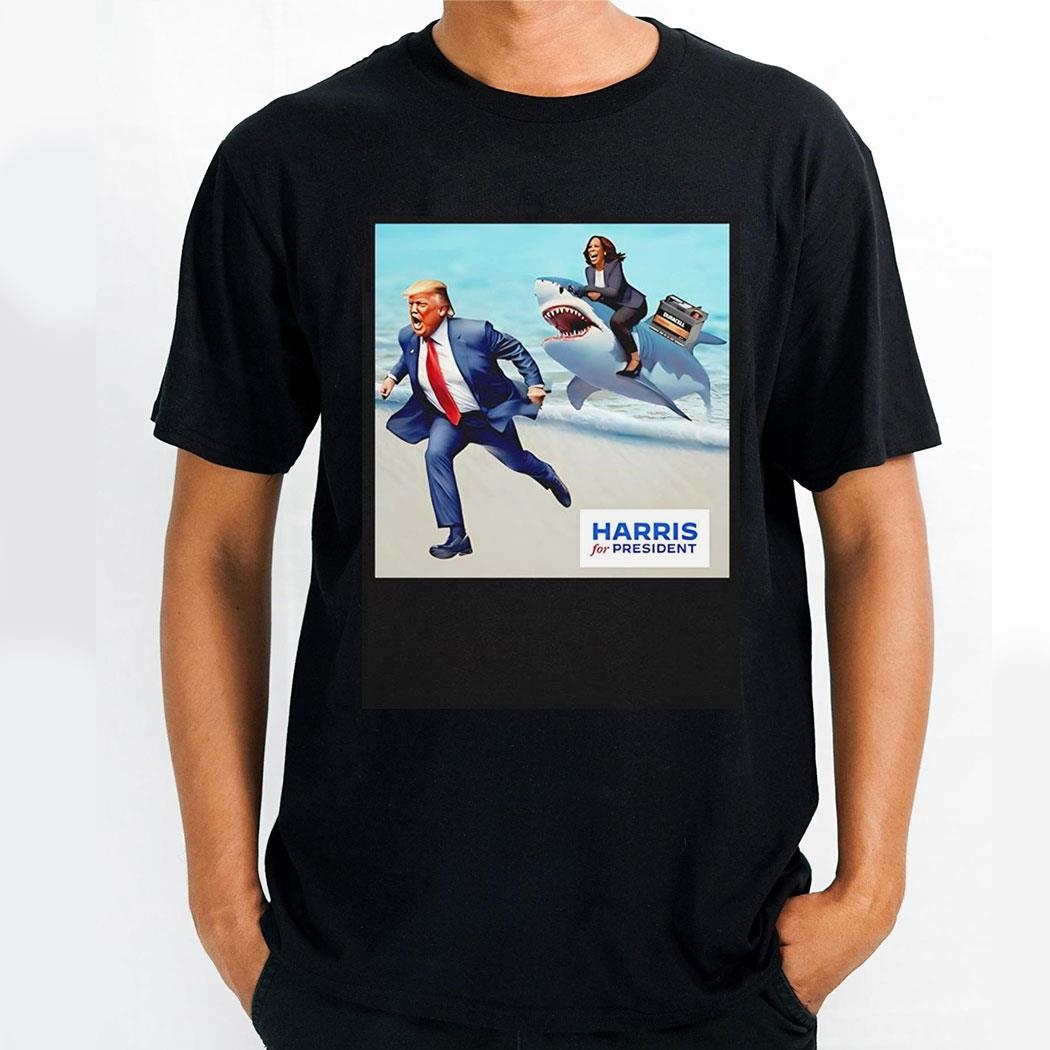 Donald Trump And Kalama Harris Riding Shark Harris For President 2024 Shirt