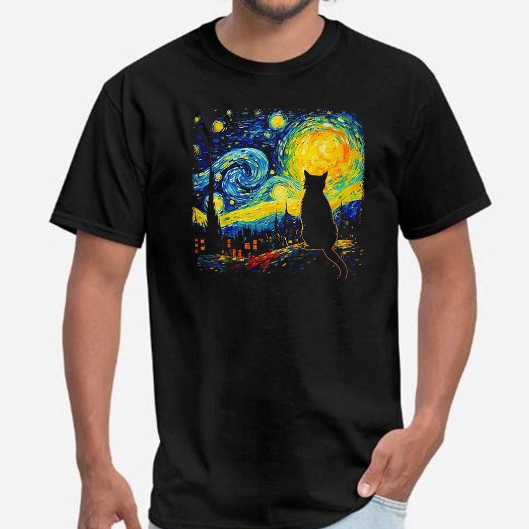 Cat Starry Night Vincent Van Gogh Shirt