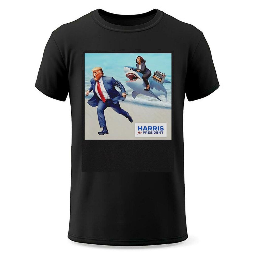 Donald Trump And Kalama Harris Riding Shark Harris For President 2024 Shirt Donald Trump And Kalama Harris Riding Shark Harris For President 2024 Shirt