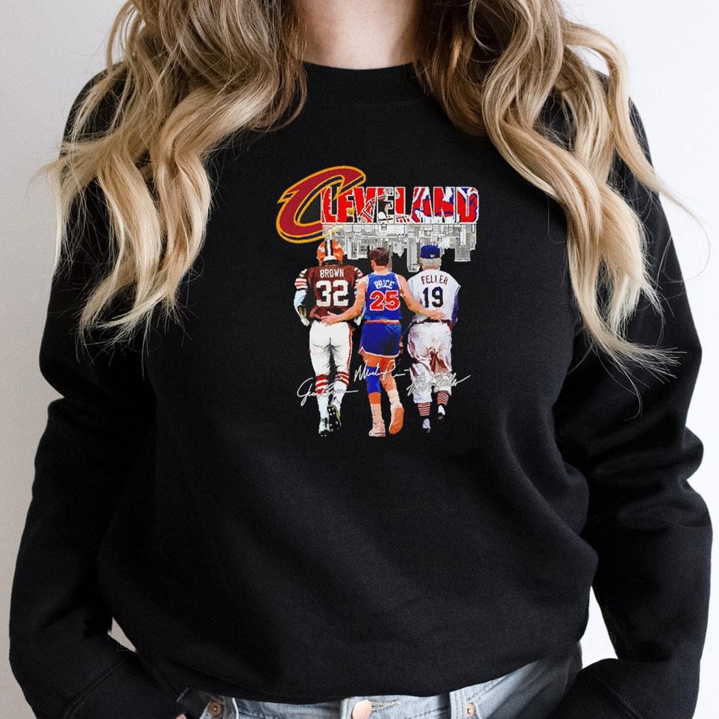Cleveland Browns Jim Brown Cavaliers Price And Guardians Feller Signatures Shirt Hoodie