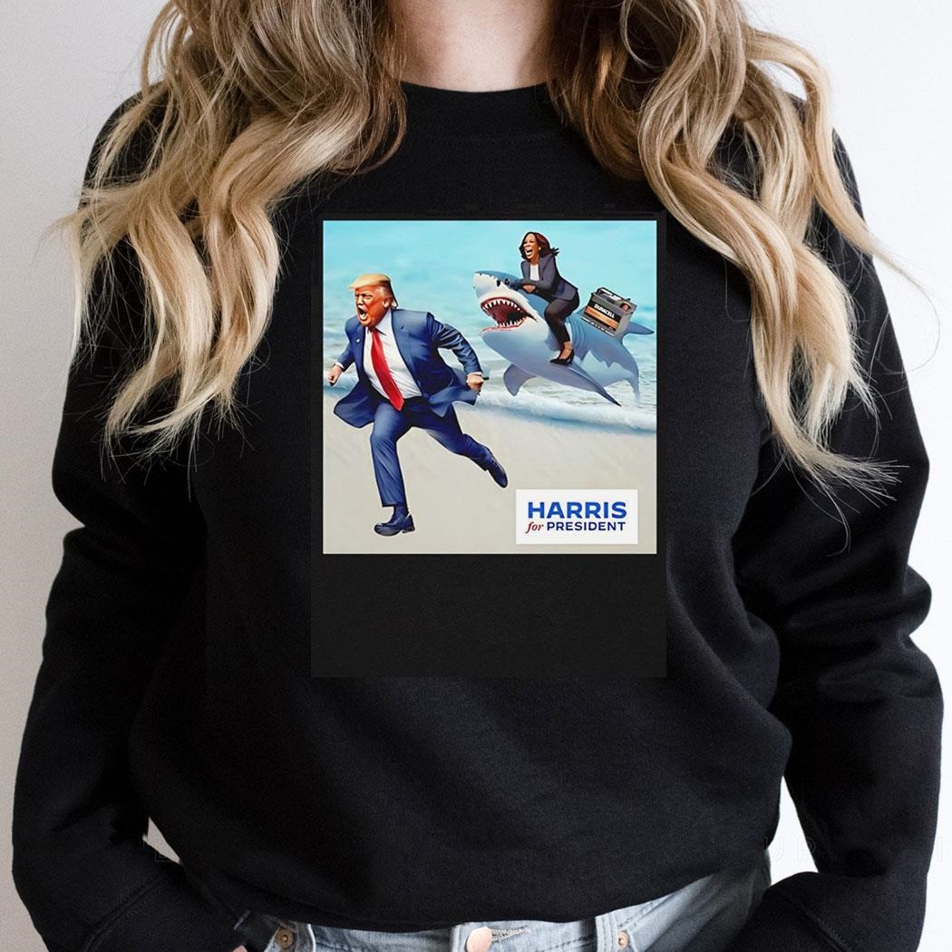 Donald Trump And Kalama Harris Riding Shark Harris For President 2024 Shirt