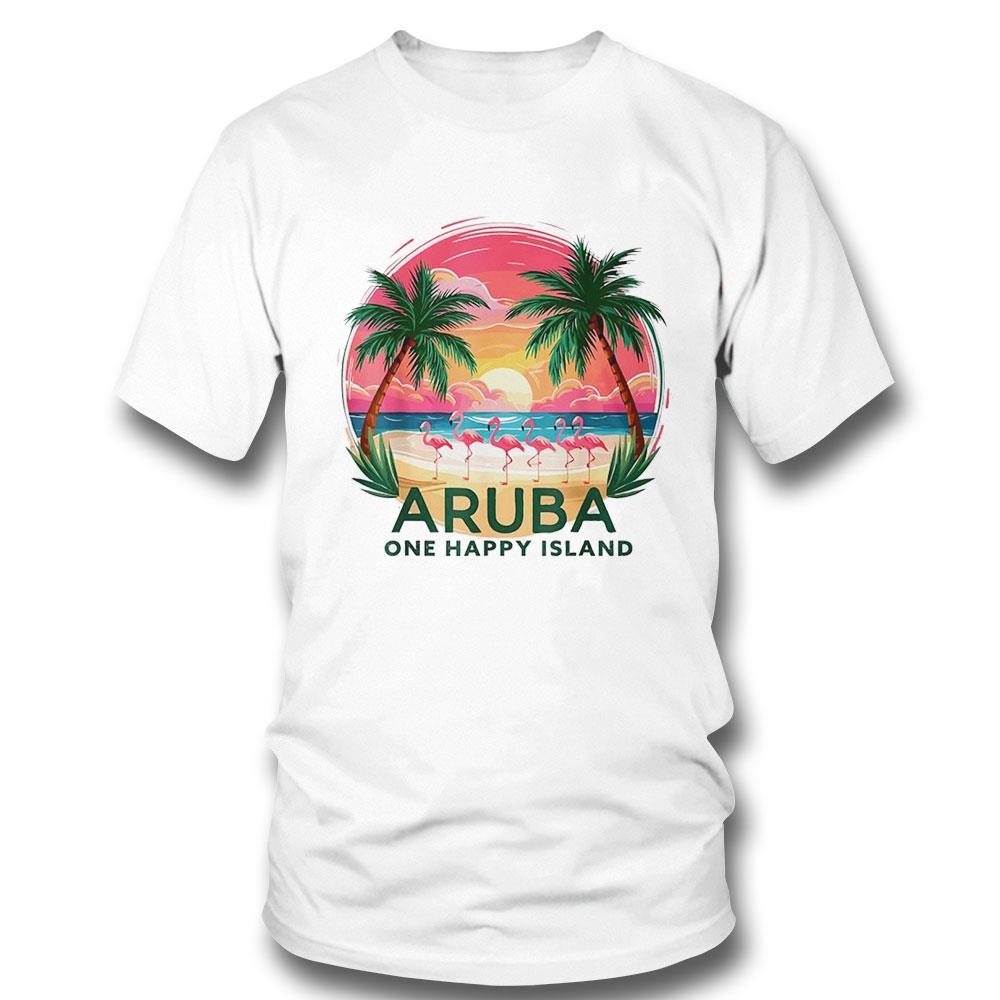 Aruba One Happy Island Beautiful Sunset Beach Flamingo Shirt