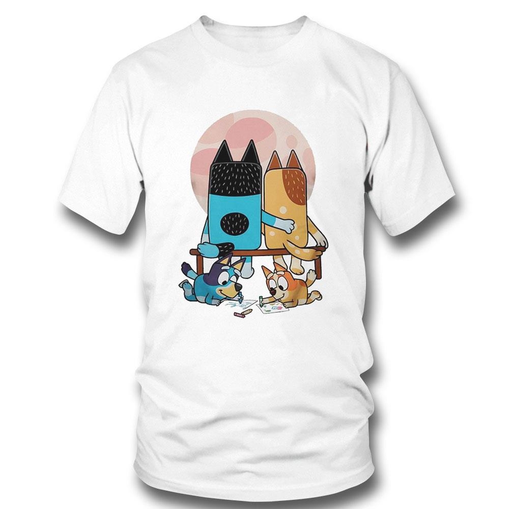 Bluey And Norman Rockwells Boy And Girl Gazing At The Moon Heelers Gazing At The Moon Cartoon Shirt