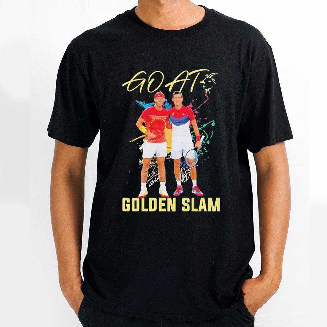Novak Djokovic And Rafael Nadal Goat With Golden Slam Signatures Shirt