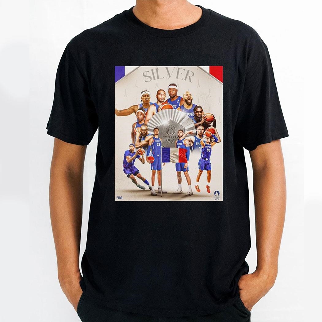 Silver Team France Mens Olympic Basketball 2024 Olympic Paris Poster Shirt