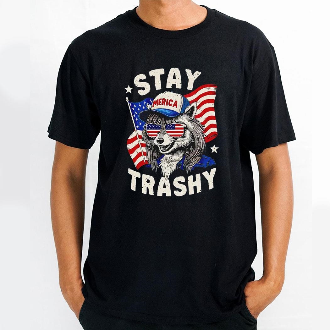 Stay Trashy Raccoon America Flag Shirt