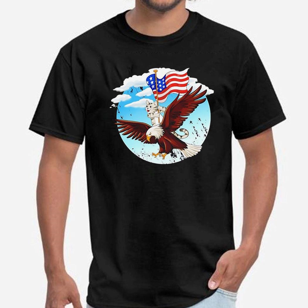Cat Riding Eagle With American Flag 2024 Shirt