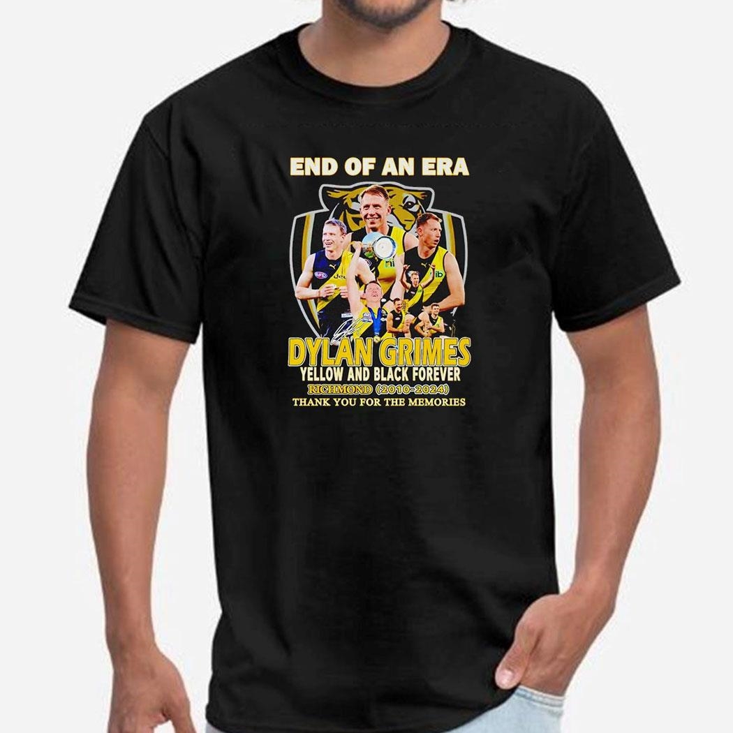 End Of An Era Dylan Grimes Yellow And Black Forever Richmond 2010 2024 Memories Shirt End Of An Era Dylan Grimes Yellow And Black Forever Richmond 2010 2024 Memories Shirt