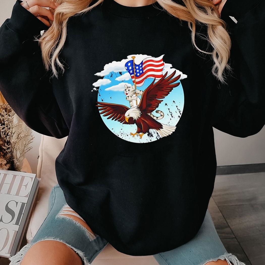 Cat Riding Eagle With American Flag 2024 Shirt