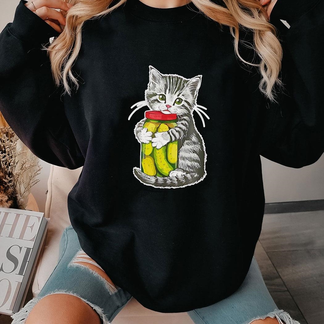 Cute Kitten Cat Hugging A Jar Of Dill Pickles Shirt