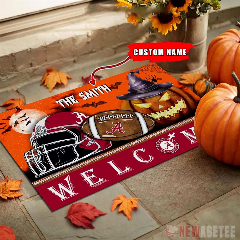 Alabama Crimson Tide Welcome Football Halloween Doormat Custom Name