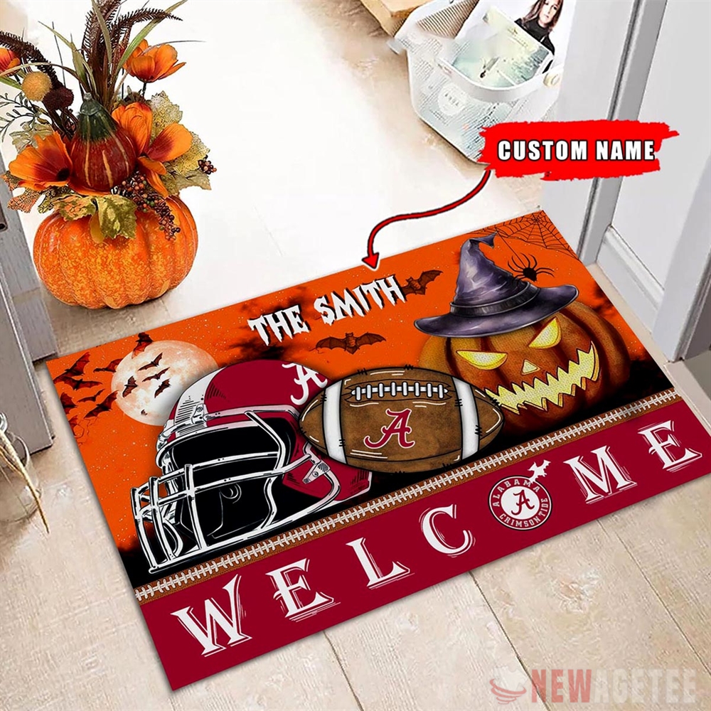 Alabama Crimson Tide Welcome Football Halloween Doormat Custom Name Alabama Crimson Tide Welcome Football Halloween Doormat Custom Name